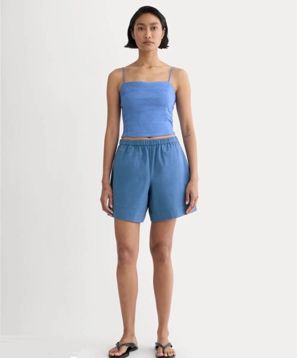 Everlane Searsucker Pull-on Shorts Blue Organic Cotton Women's Size XL